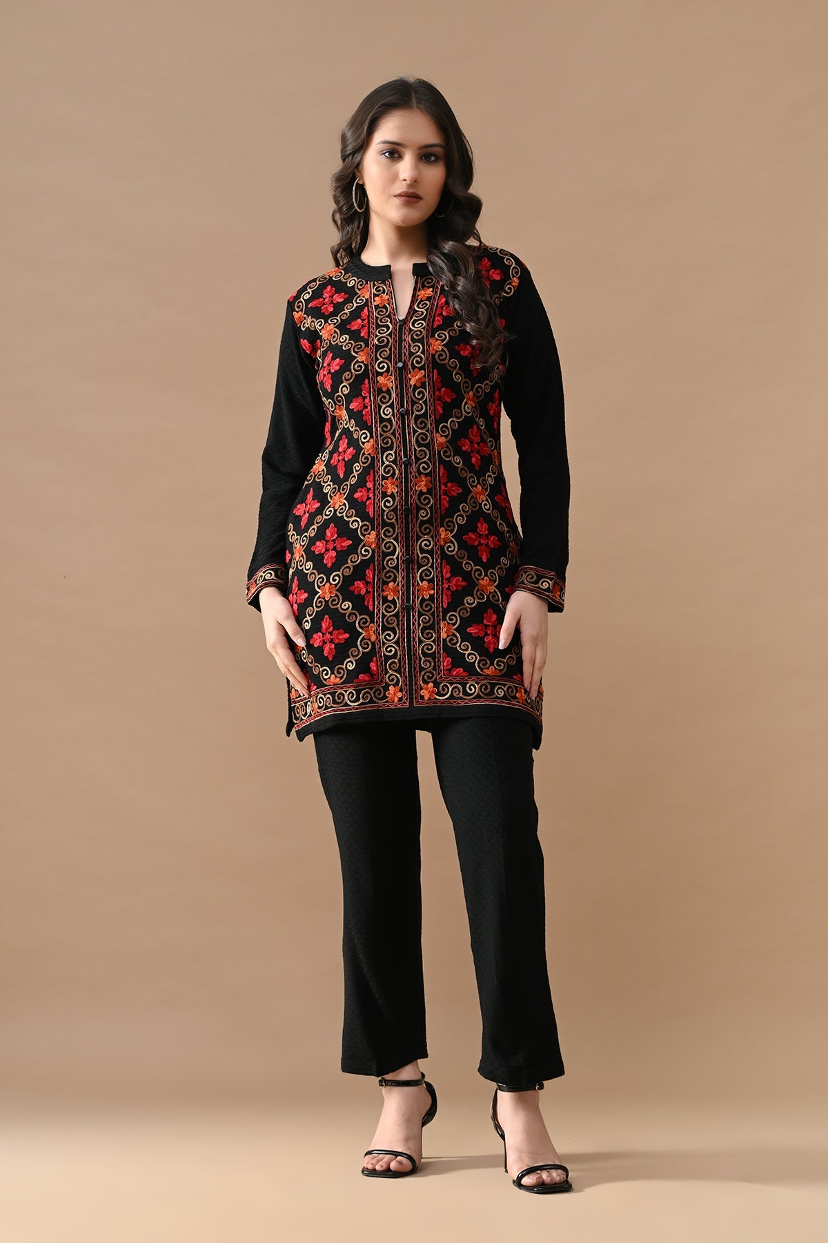Winter Black Embroidery Ethnic Motifs Woven Co-Ord Set