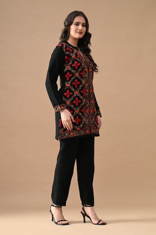 Winter Black Embroidery Ethnic Motifs Woven Co-Ord Set