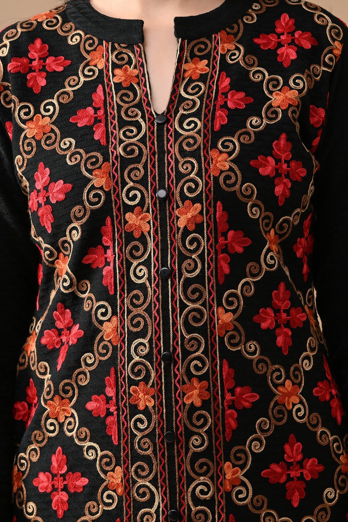 Winter Black Embroidery Ethnic Motifs Woven Co-Ord Set