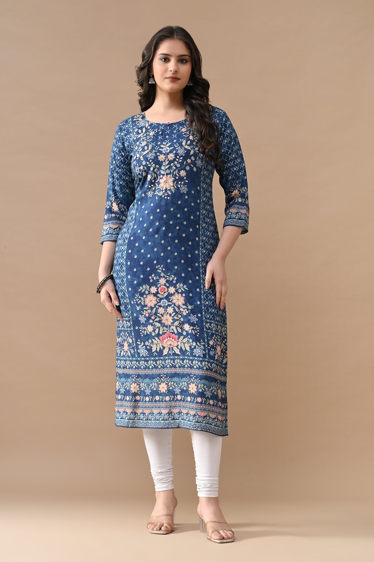 Blue Printed Straight Kurta