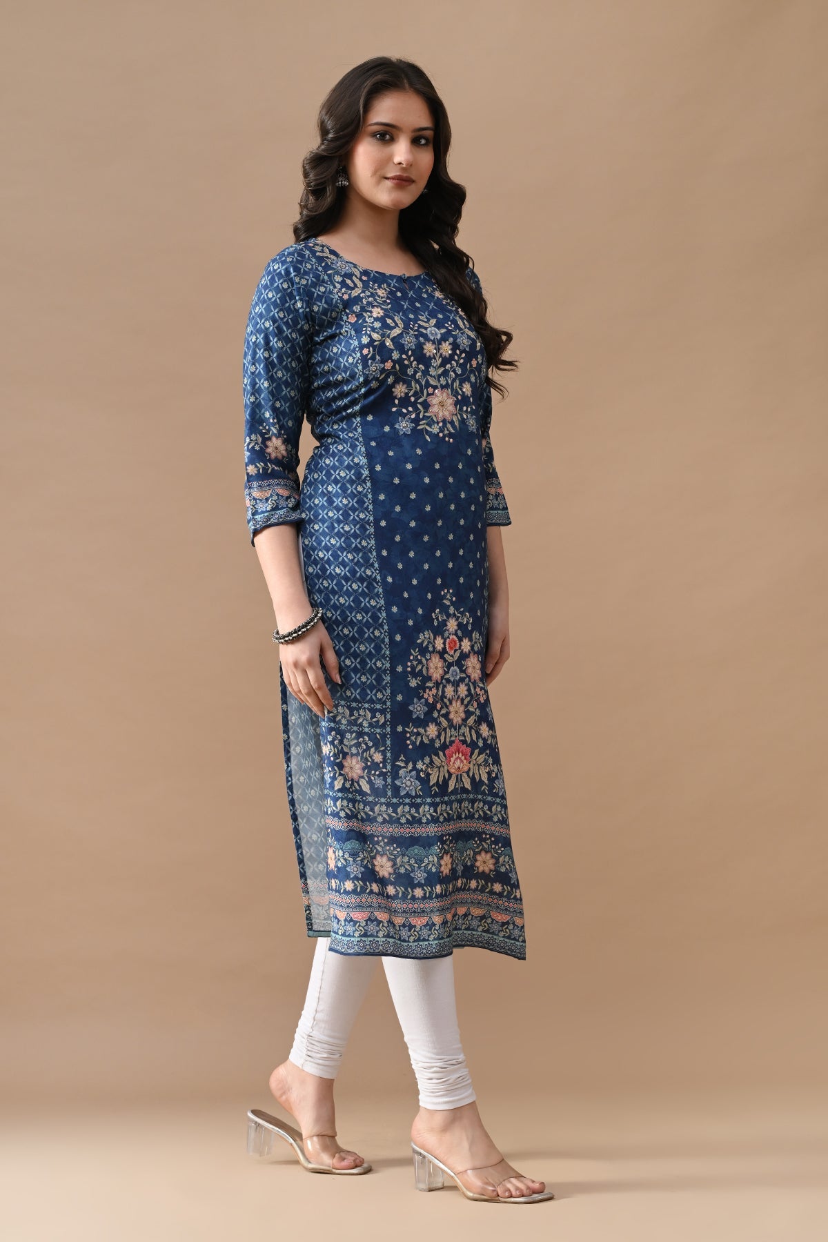 Blue Printed Straight Kurta