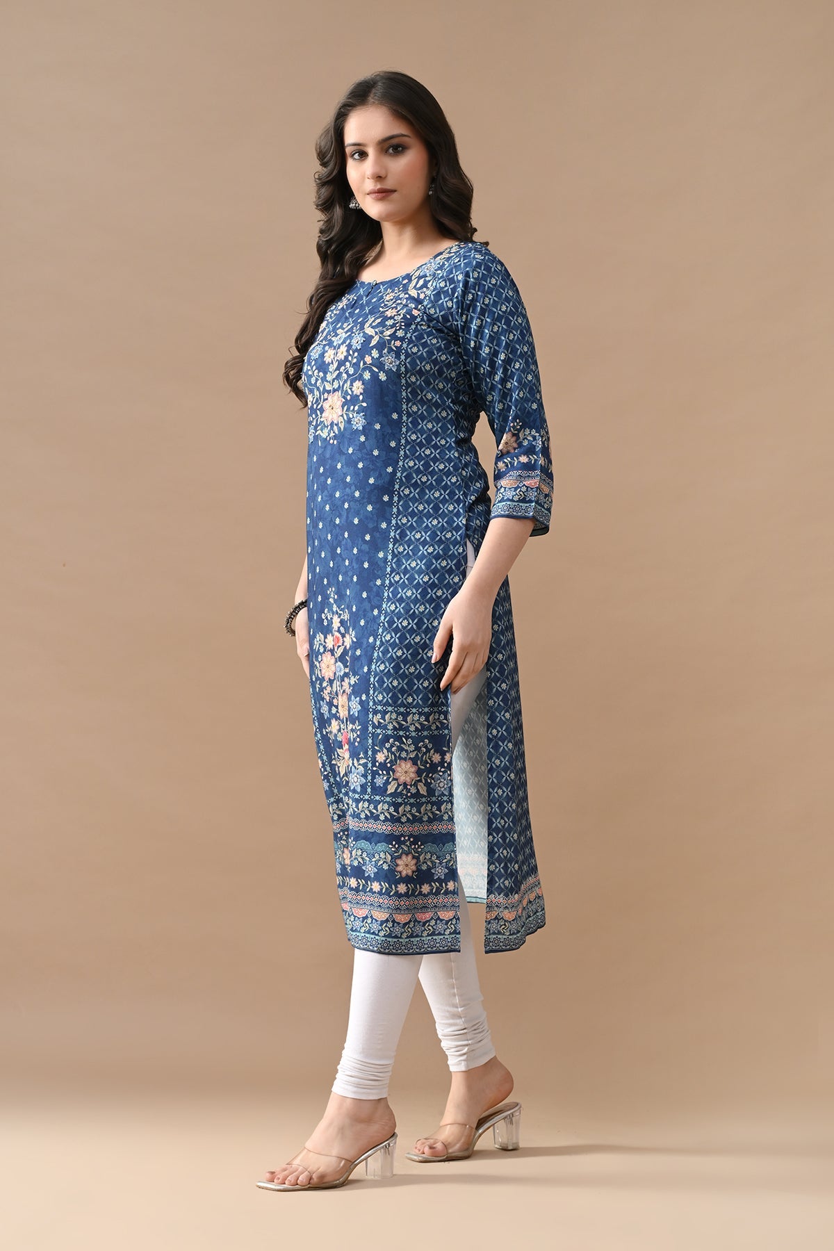 Blue Printed Straight Kurta