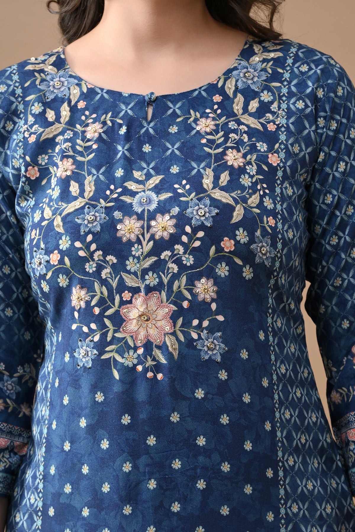 Blue Printed Straight Kurta