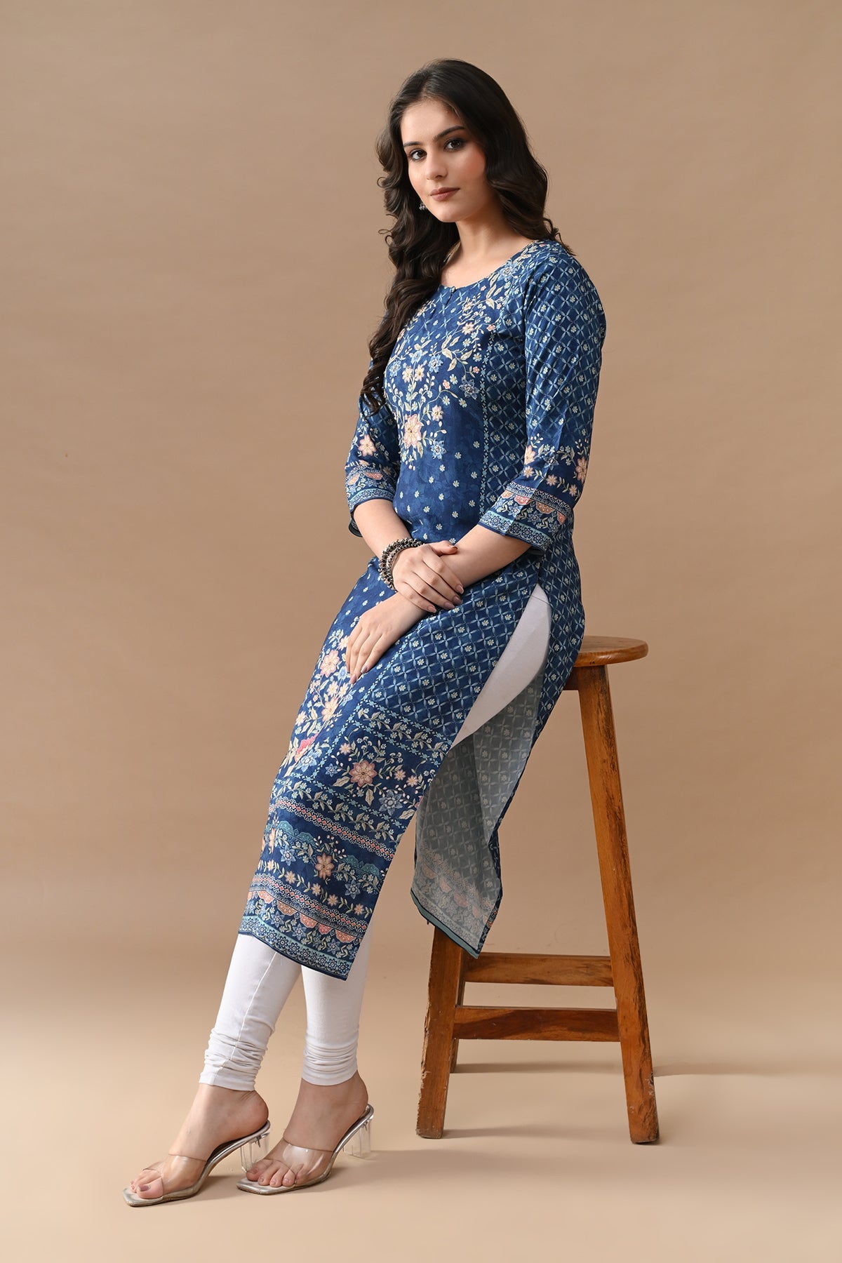 Blue Printed Straight Kurta