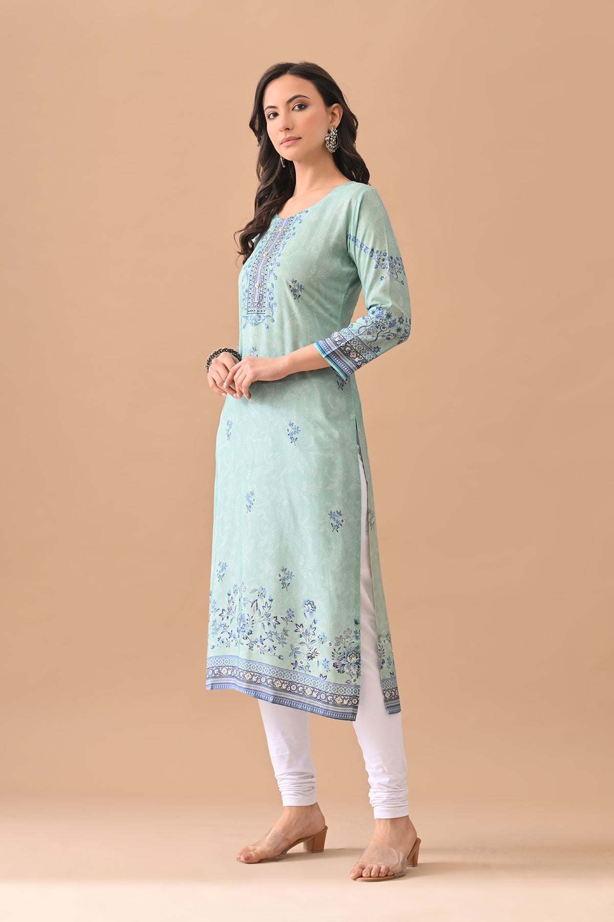 Green Printed Straight Kurta