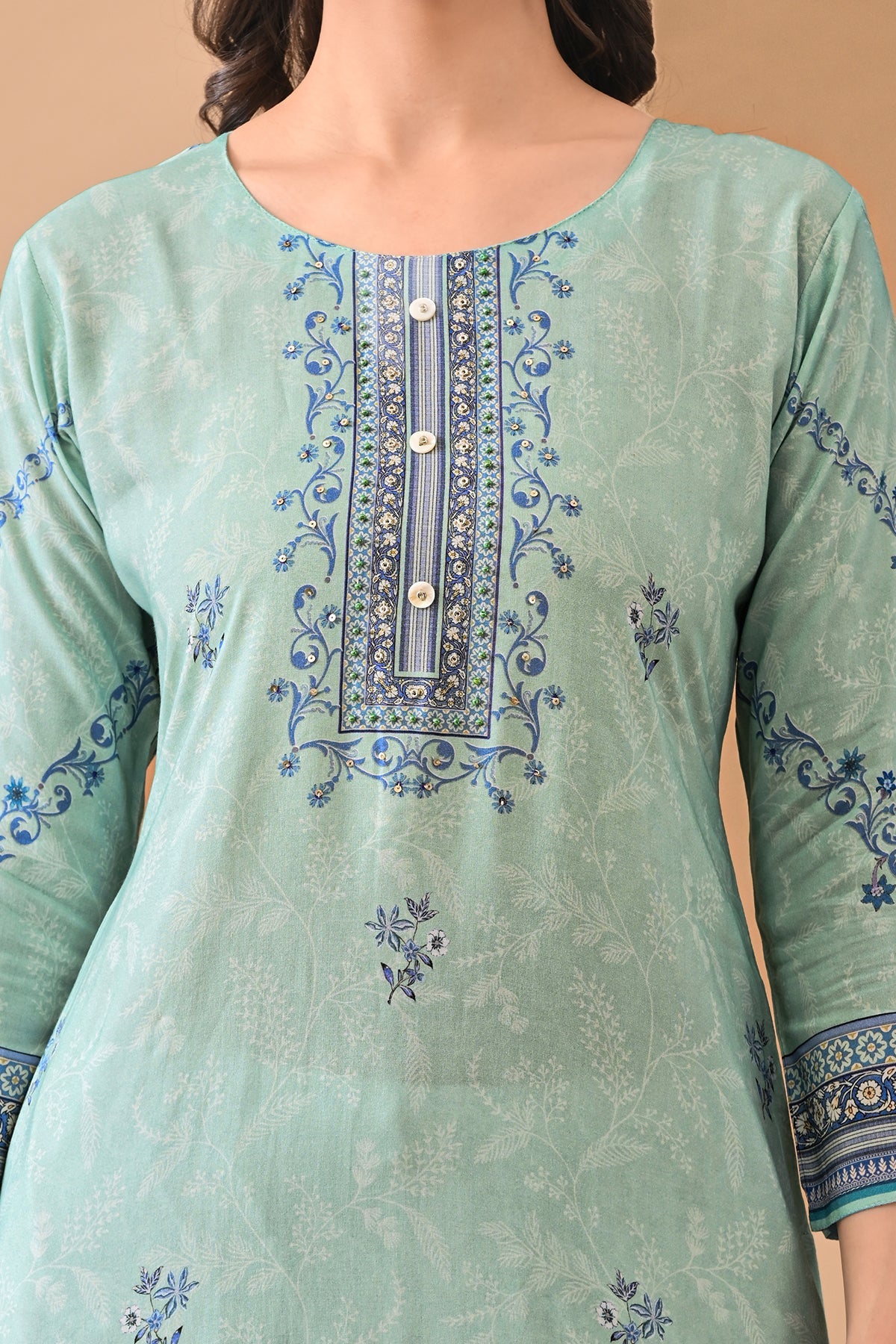Green Printed Straight Kurta