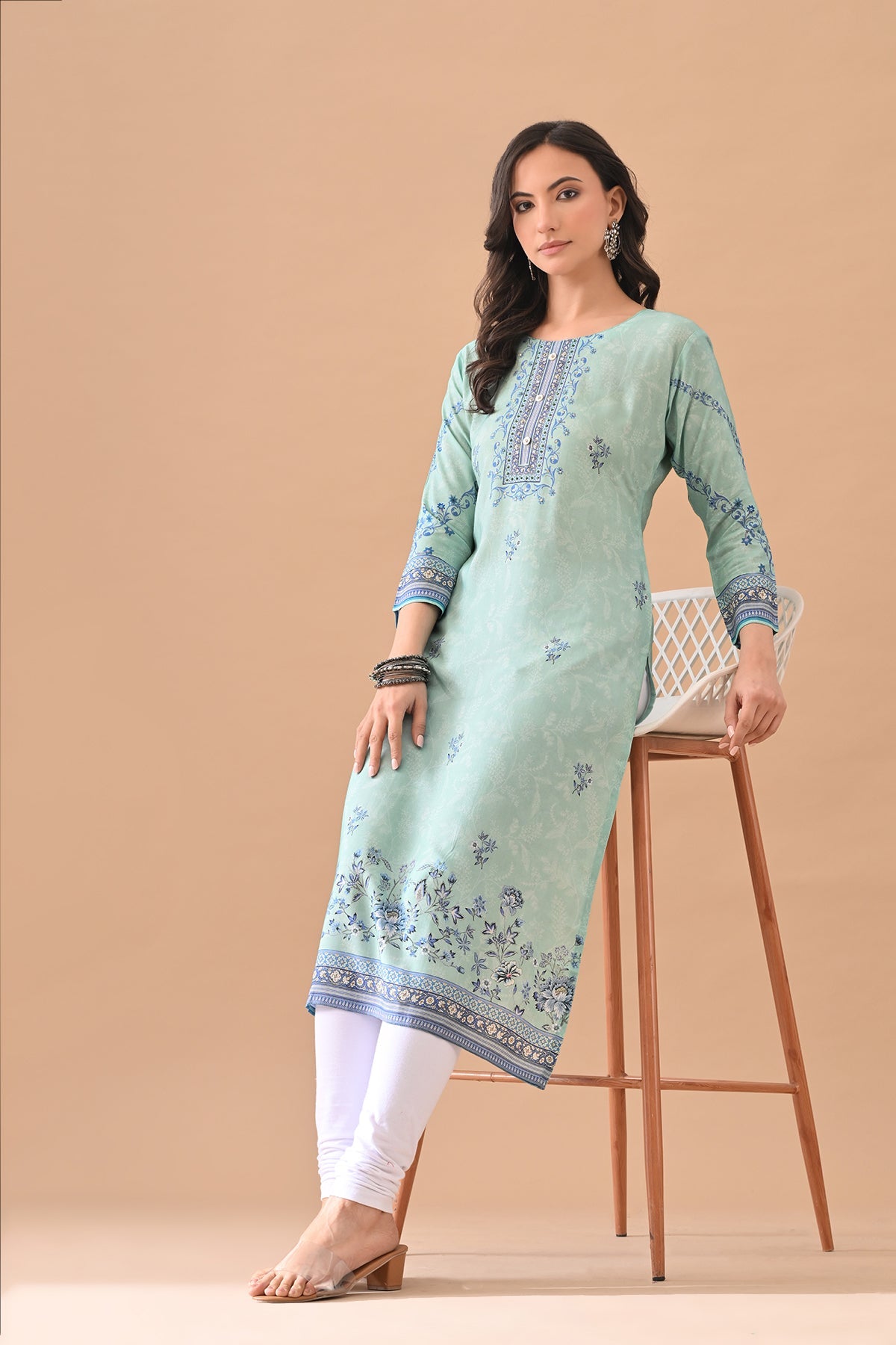 Green Printed Straight Kurta