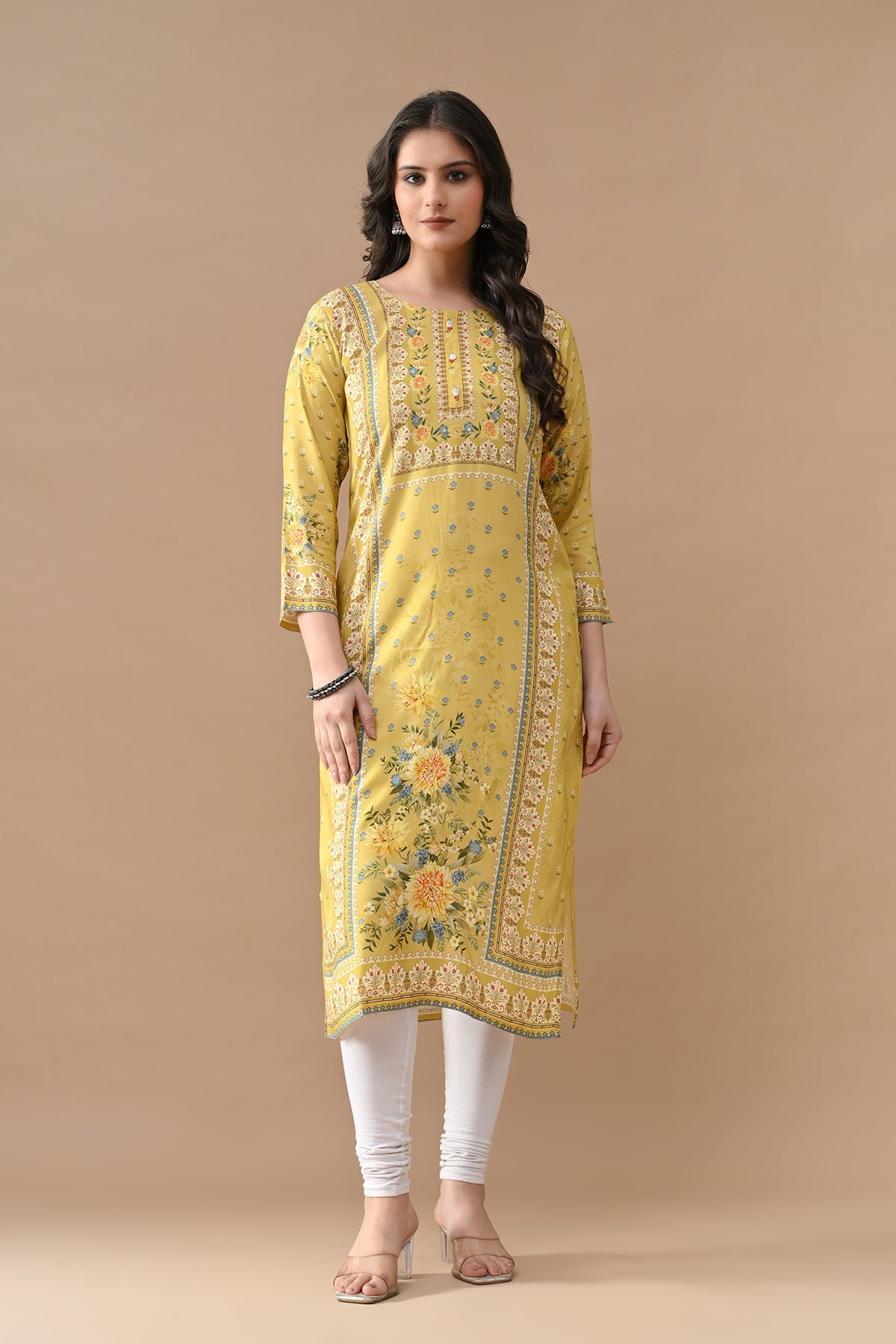 Green Printed Straight Kurta