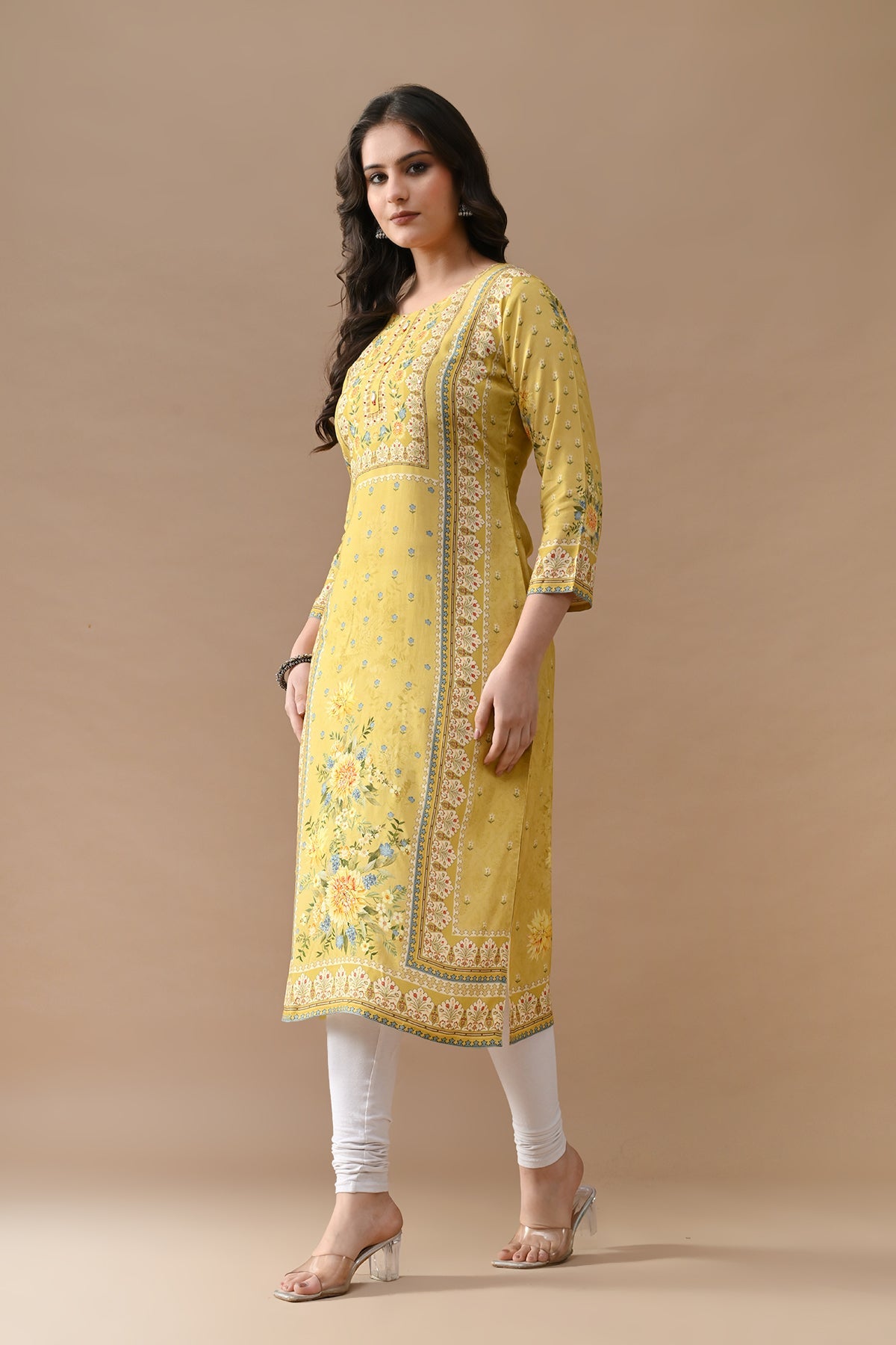 Green Printed Straight Kurta
