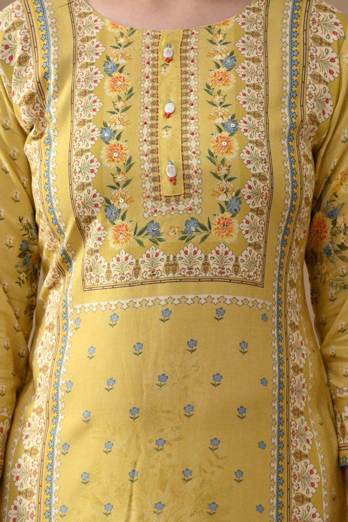 Green Printed Straight Kurta