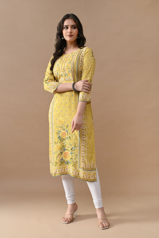 Green Printed Straight Kurta