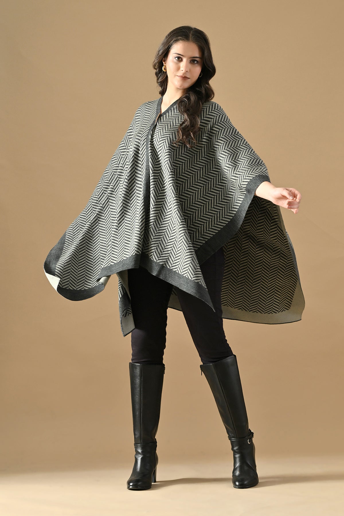 Winter Grey Woven Poncho