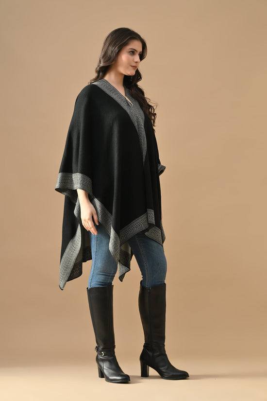Winter Black Woven Poncho