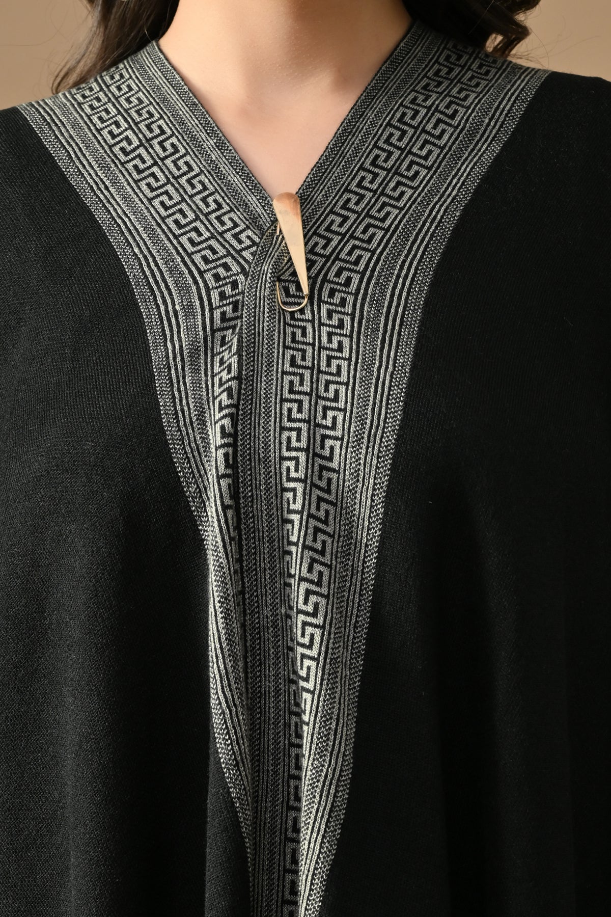 Winter Black Woven Poncho