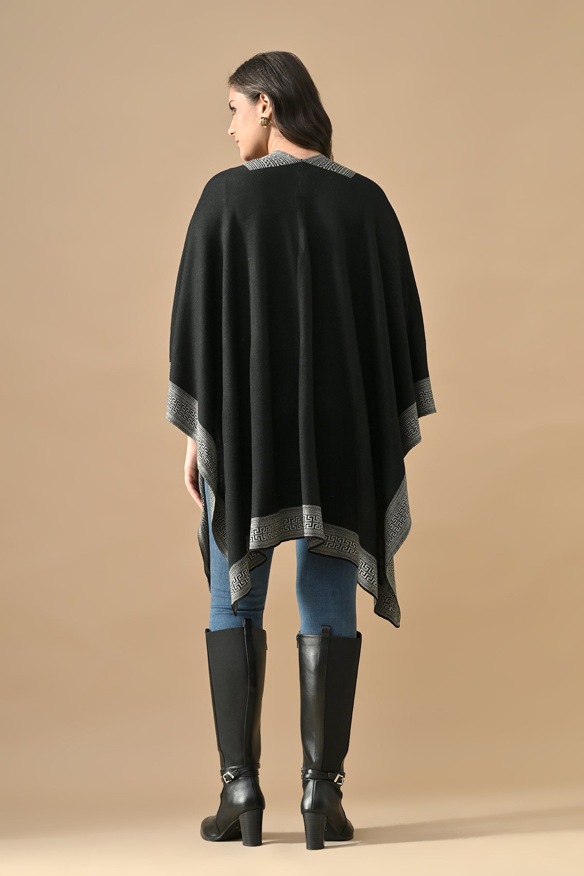 Winter Black Woven Poncho