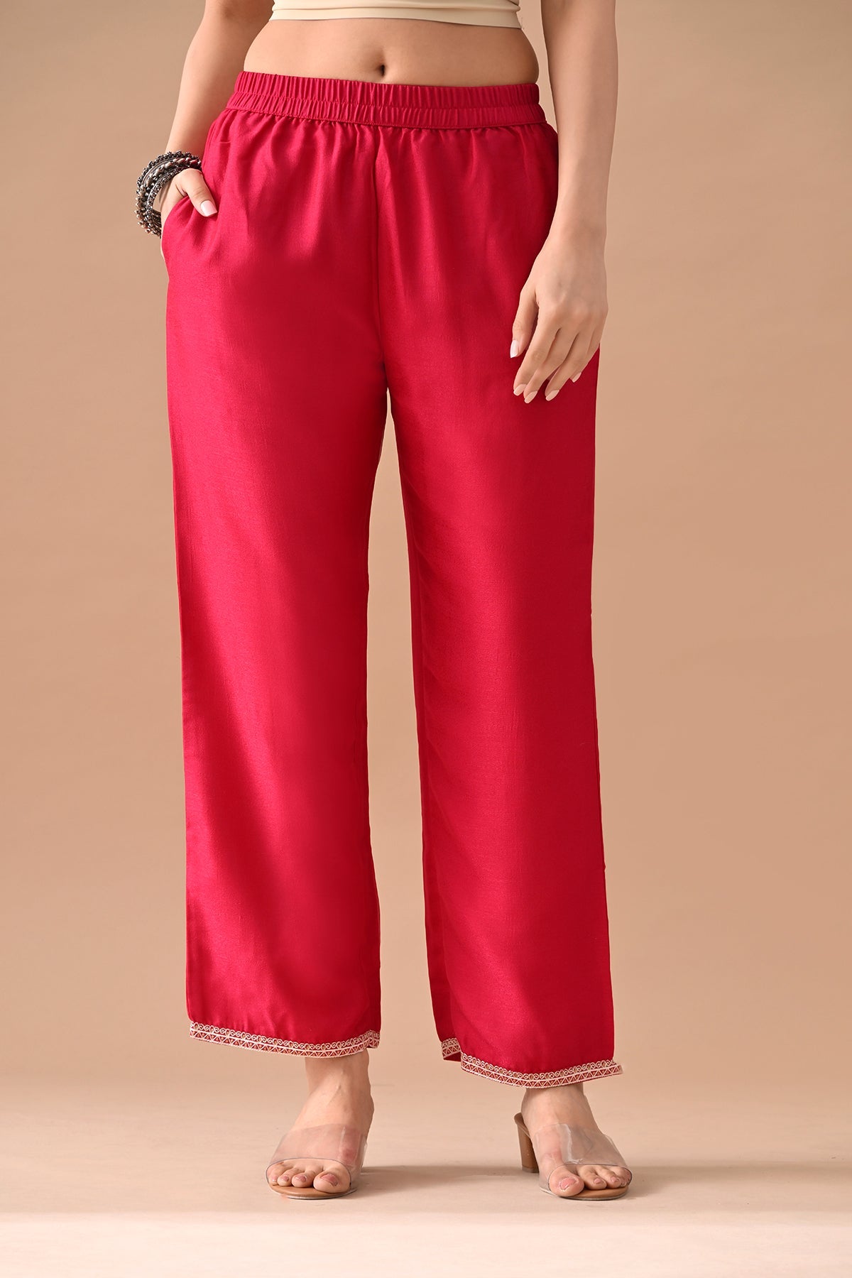 Magenta Embroidered Kurta Set (3 Piece)