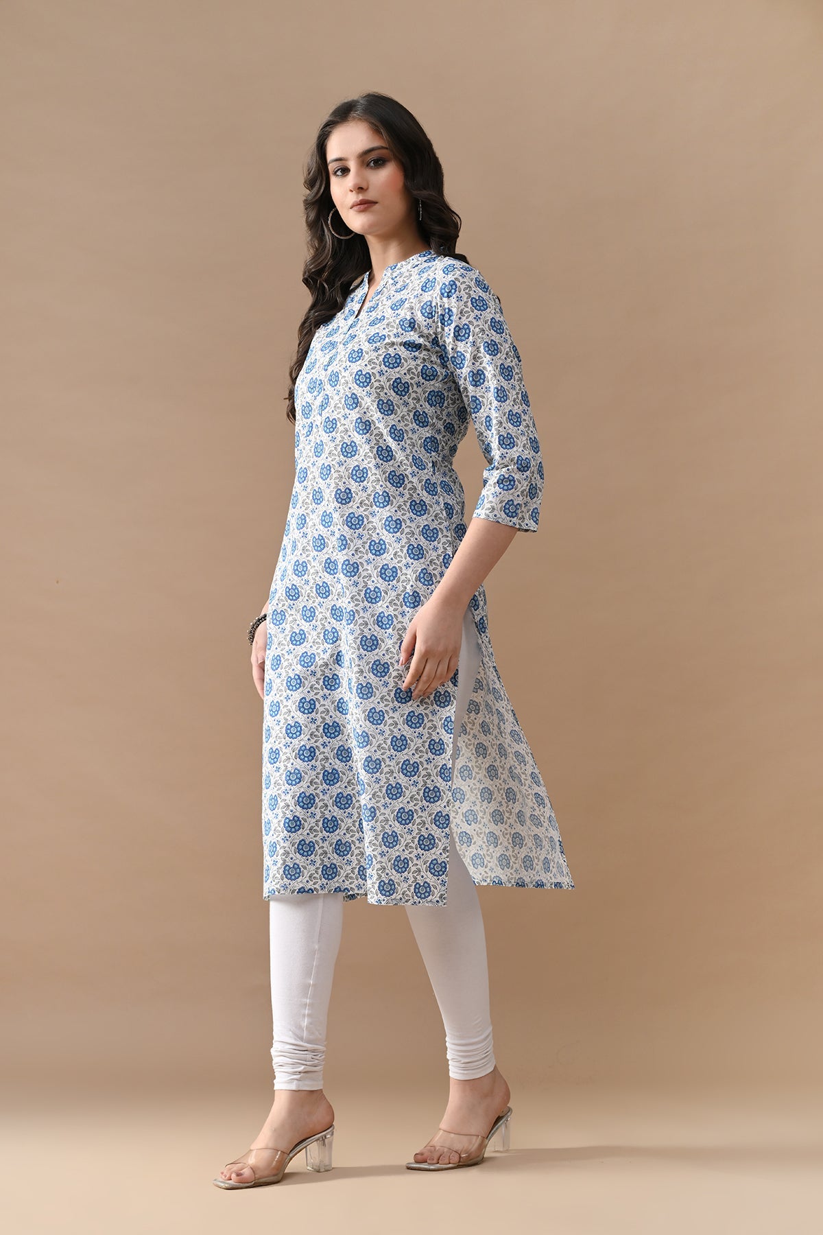 White Printed Straight Kurta