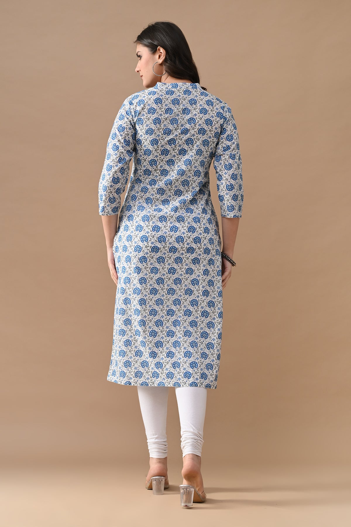 White Printed Straight Kurta