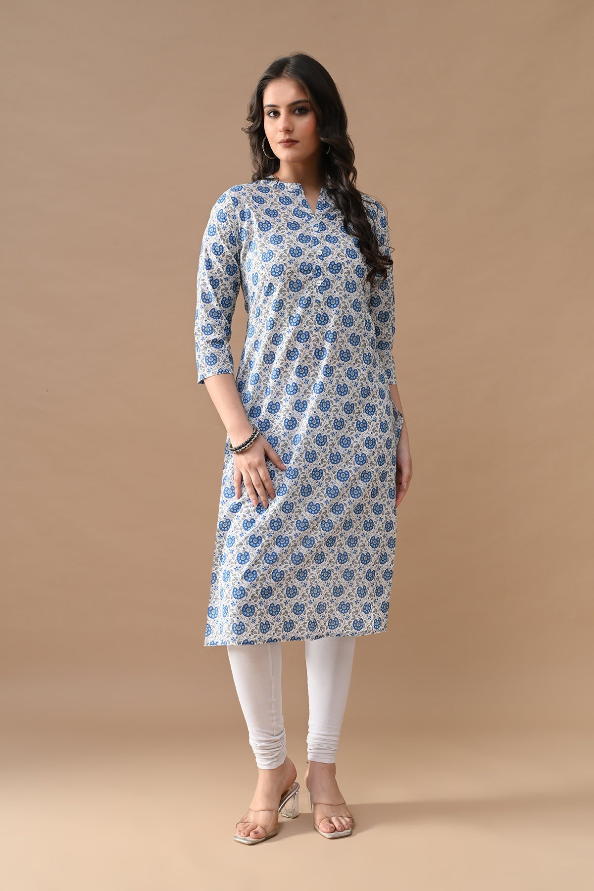 White Printed Straight Kurta