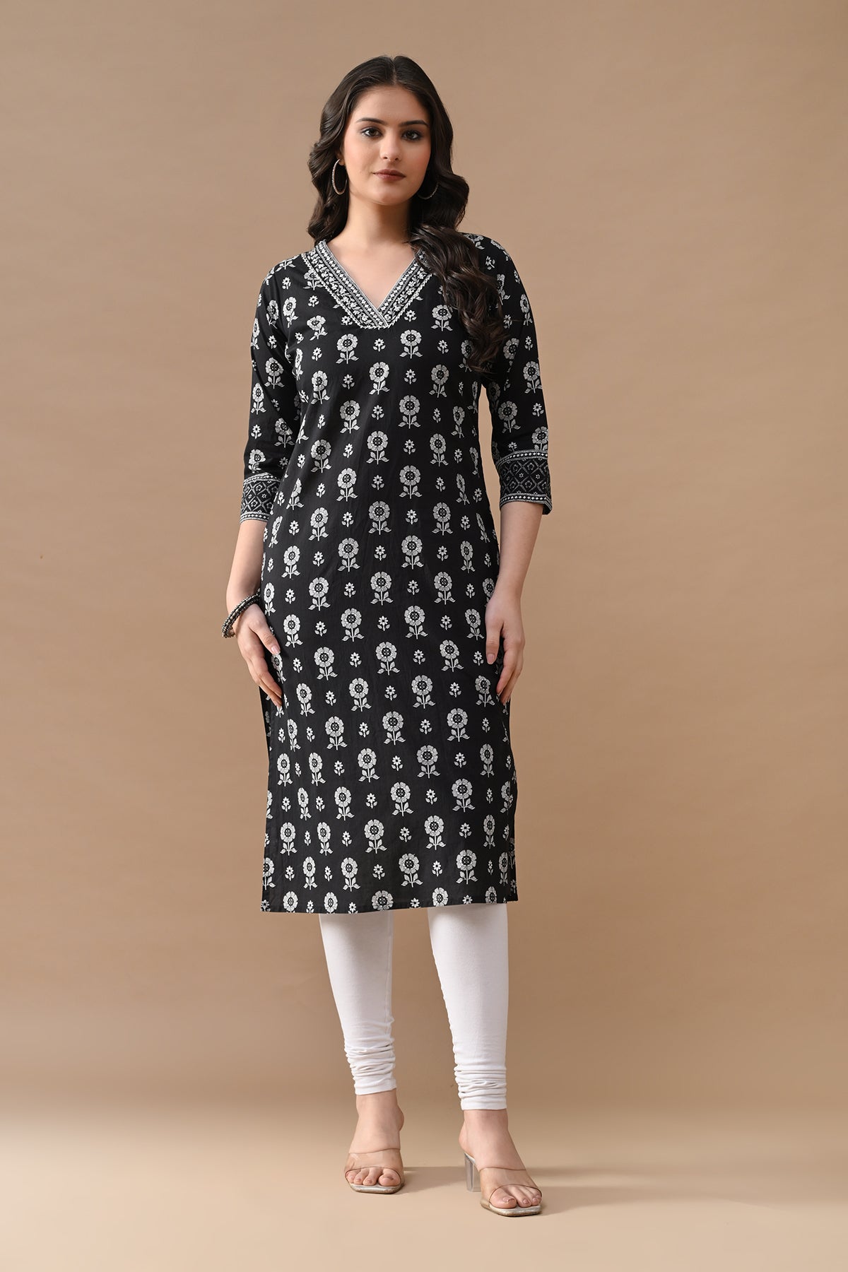 Black Printed Straight Kurta