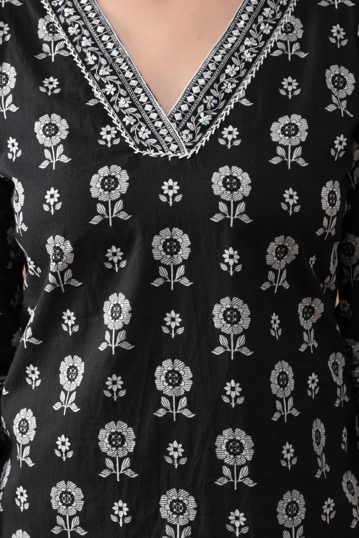 Black Printed Straight Kurta