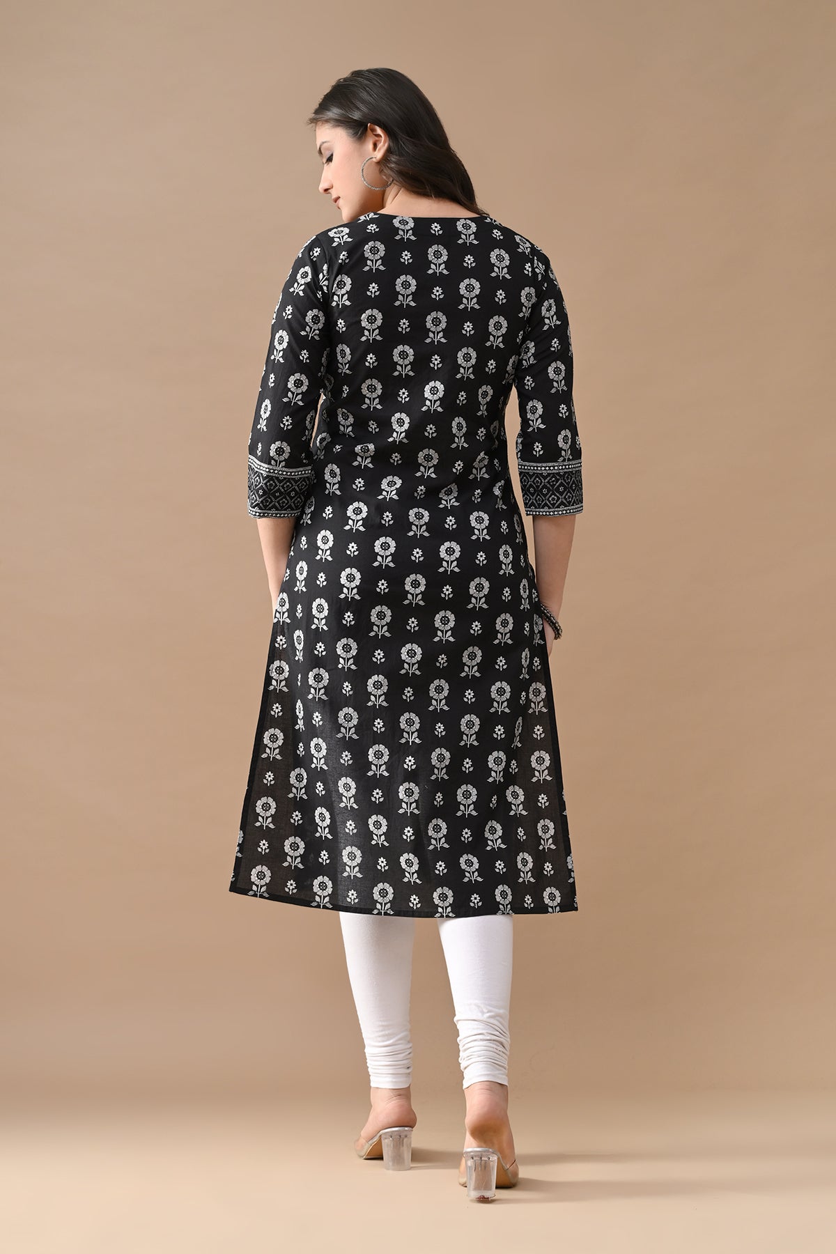 Black Printed Straight Kurta
