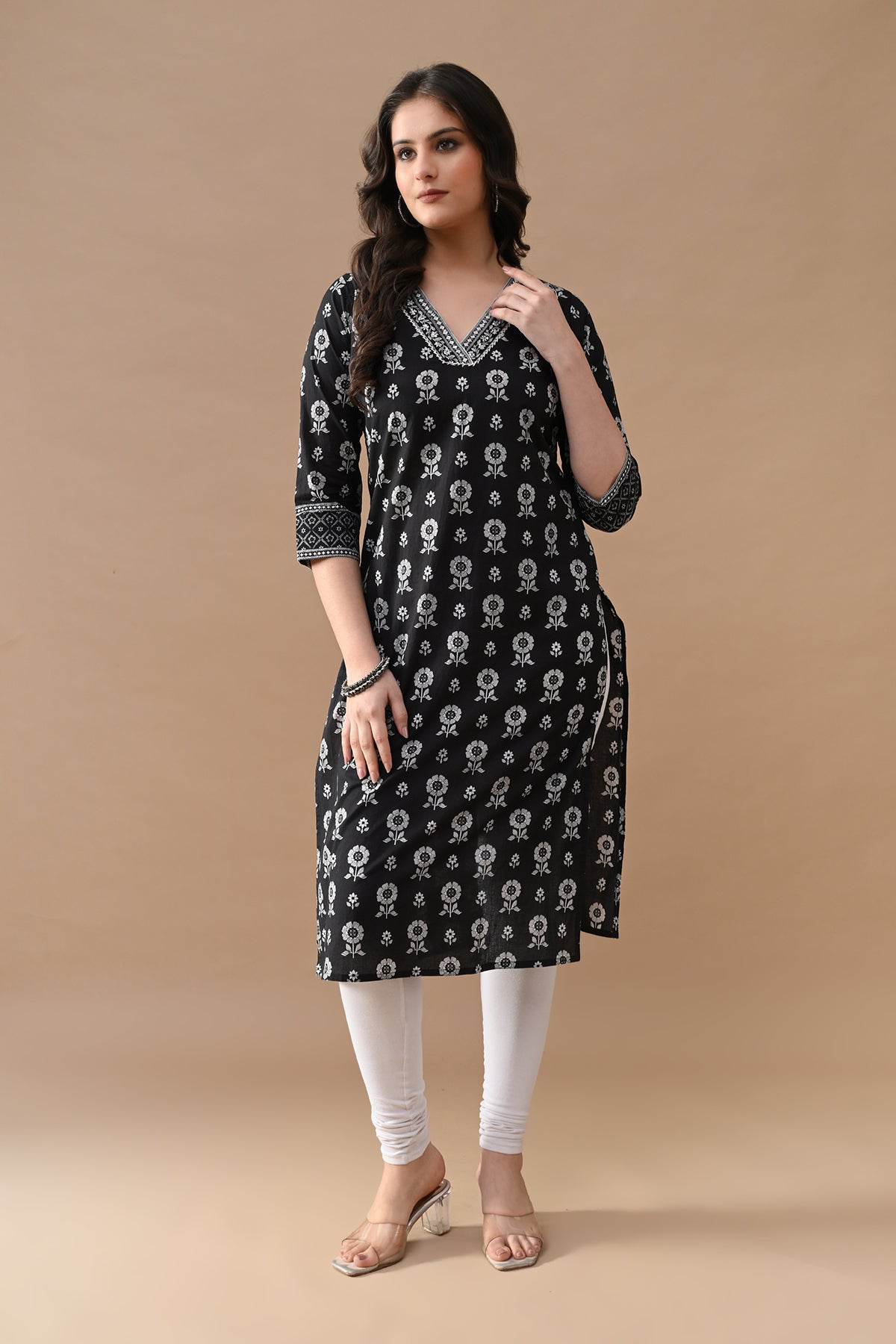 Black Printed Straight Kurta