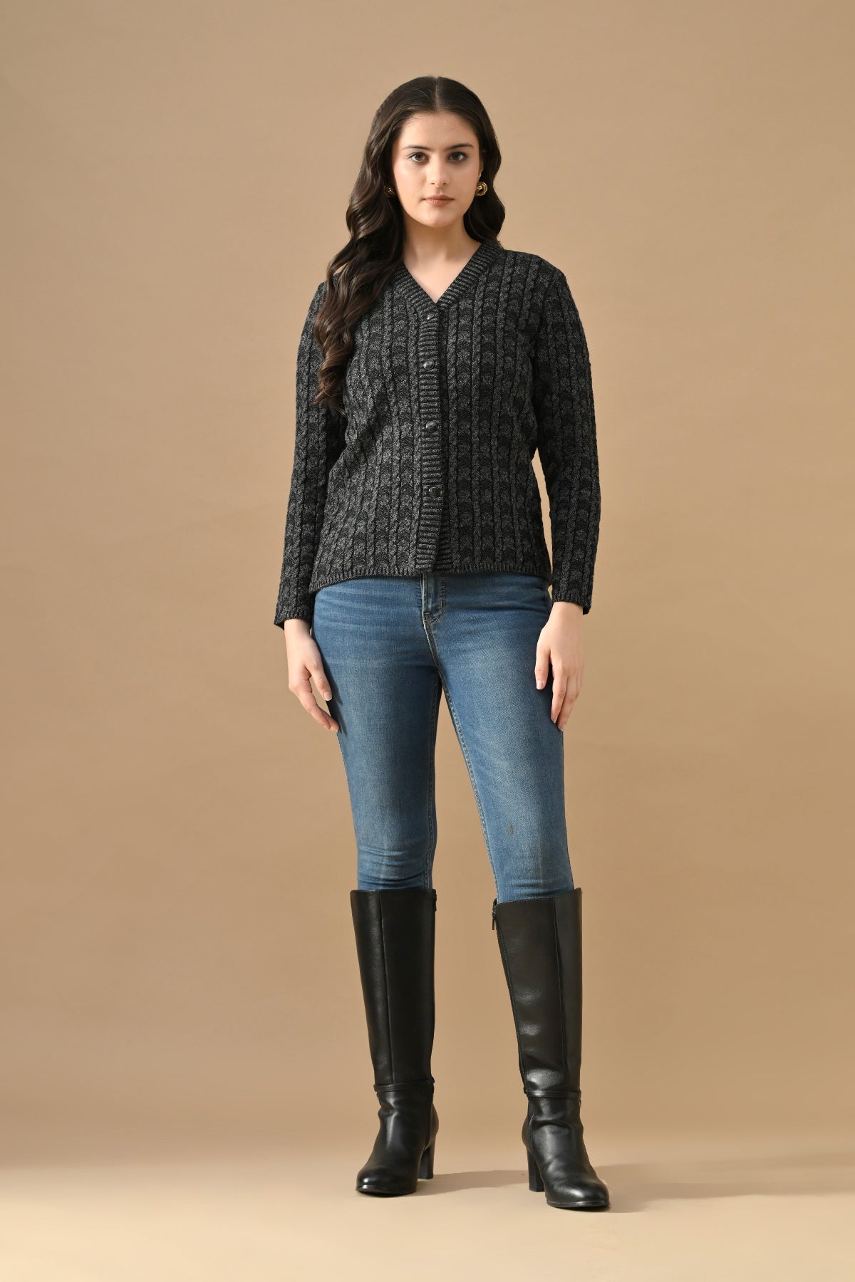 Winter Grey Knitted V-Neck Cardigan