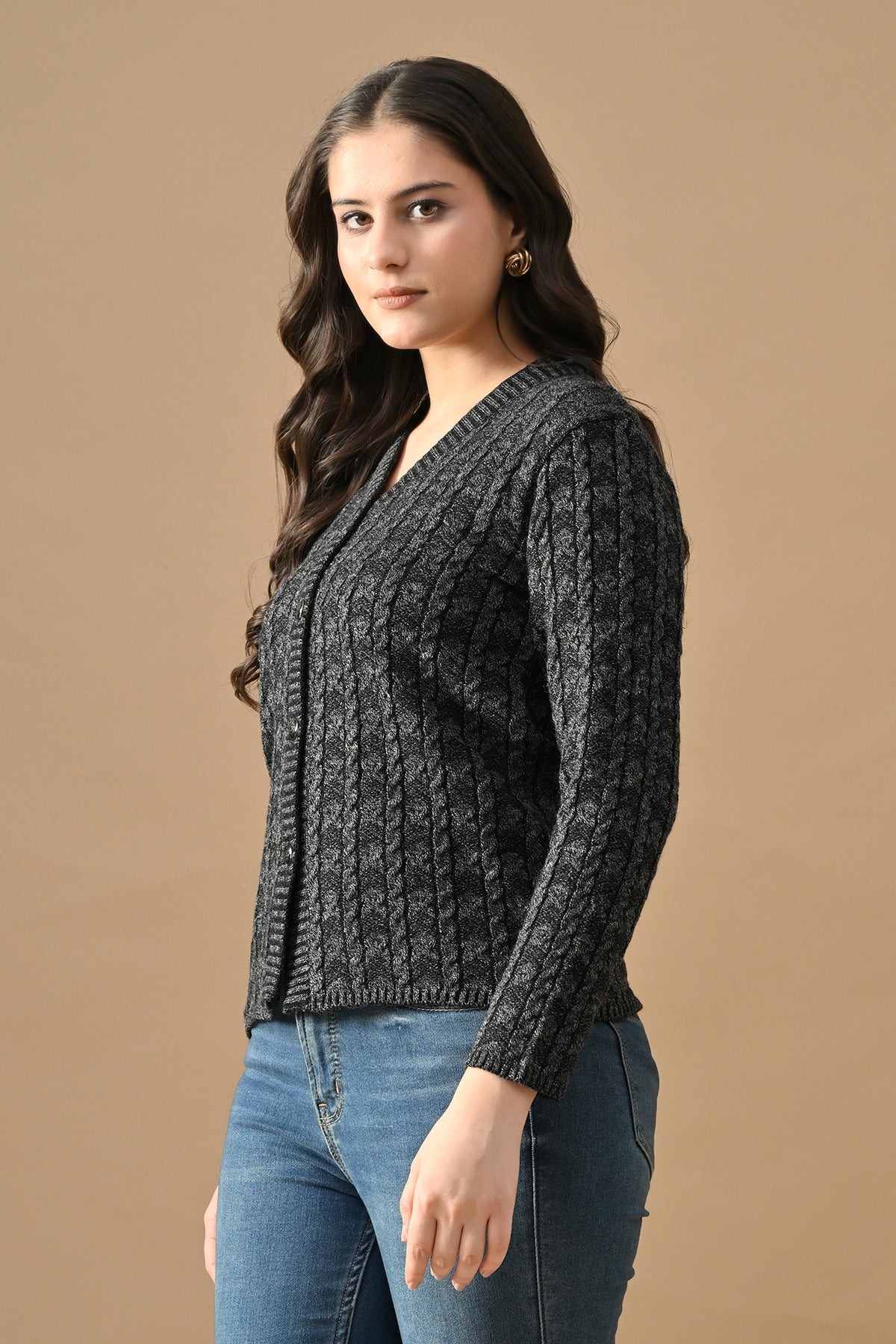 Winter Grey Knitted V-Neck Cardigan