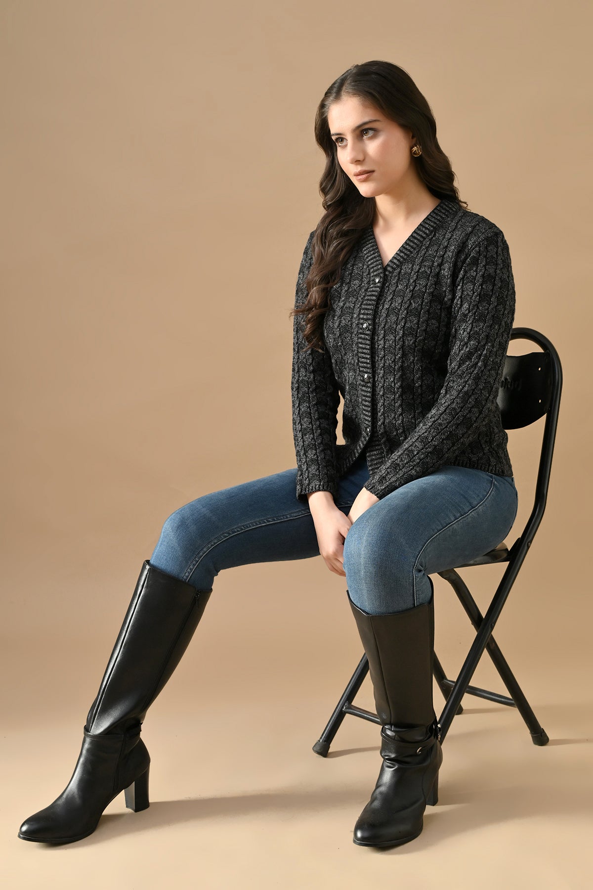 Winter Grey Knitted V-Neck Cardigan
