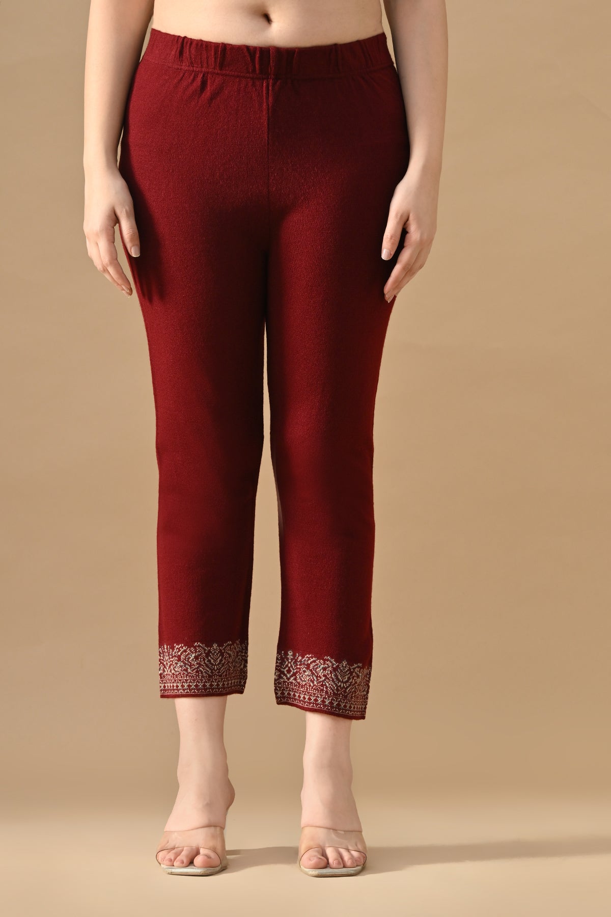 Winter Maroon Self Design Woven Kurta 3 Pcs Set