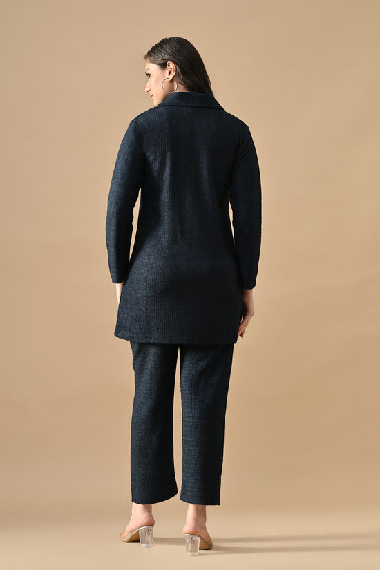 Winter Blue Solid Knitted Co-Ord Set