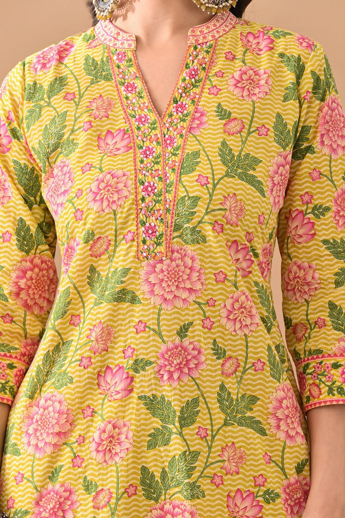 Yellow Floral Printed Kurta 2 Pcs Set