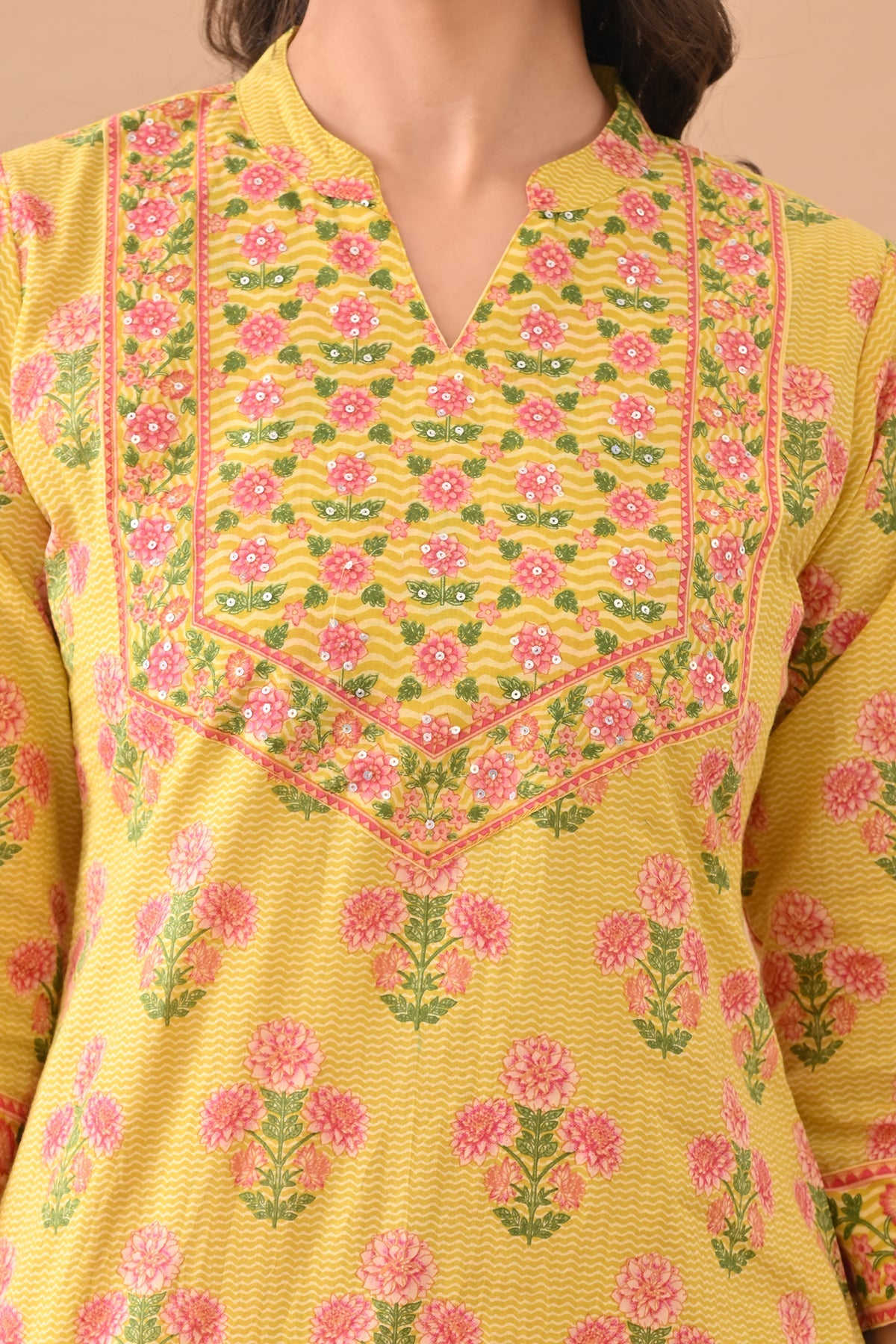 Yellow Floral Printed Kurta 3 Pcs Set