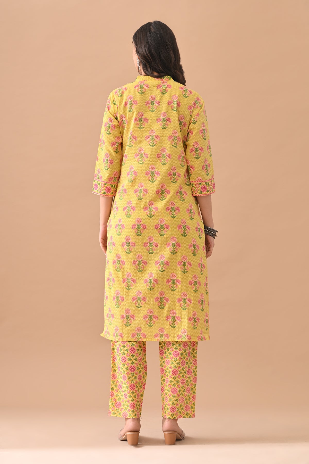 Yellow Floral Printed Kurta 3 Pcs Set