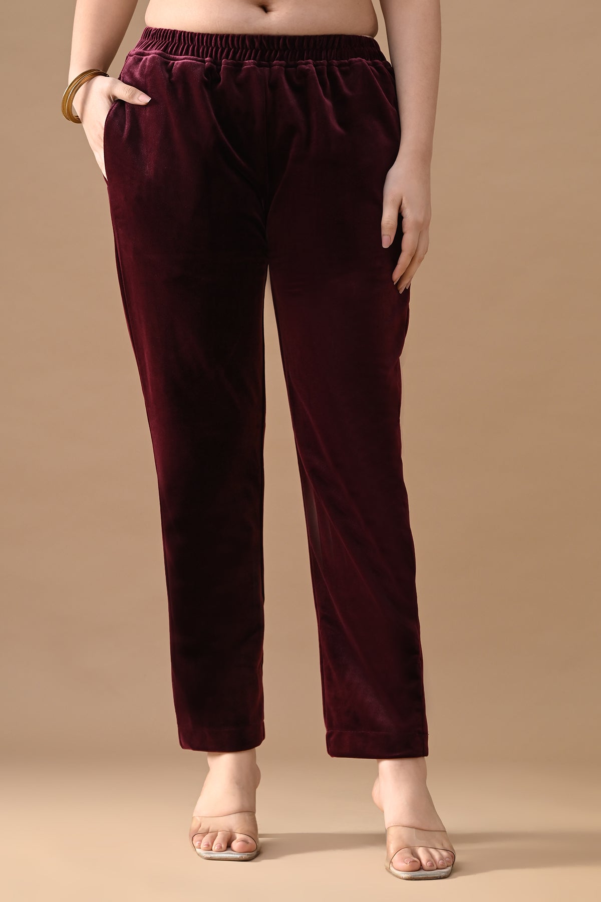 Maroon Embroidered Velvet Kurta 3 Pcs Set