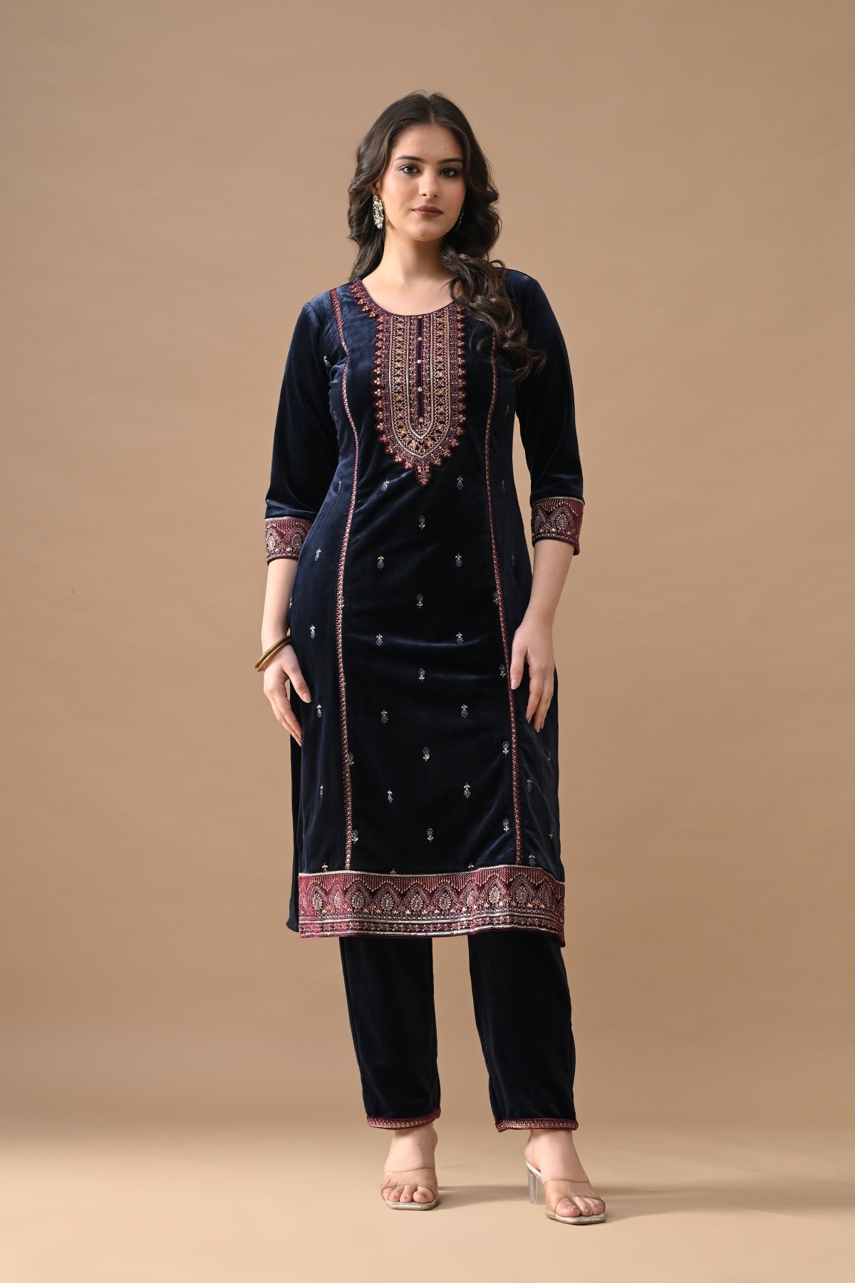 Blue Zari Embroidered Kurta 3 Pcs Set