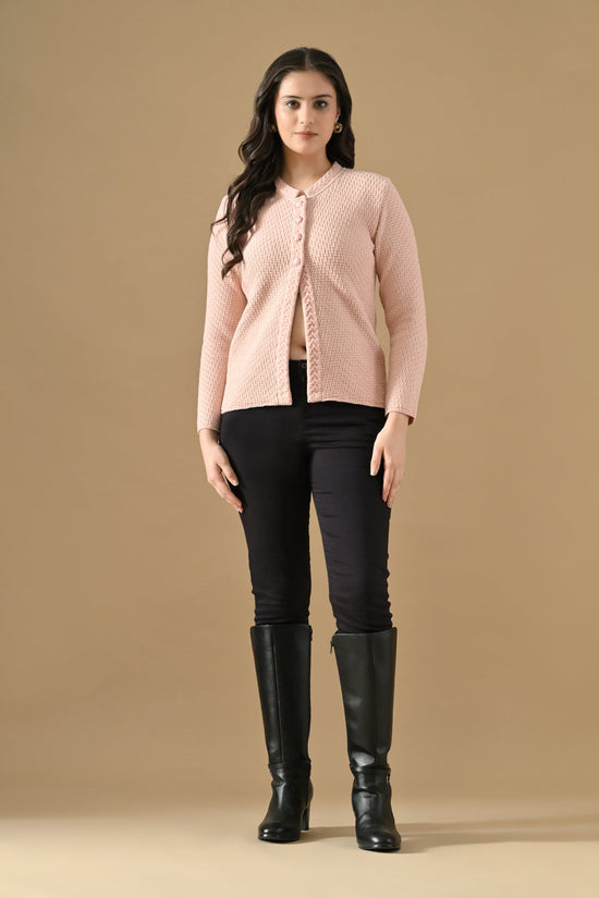 Winter Baby-Pink Knitted Mandarin Collar Cardigan