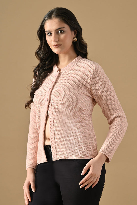Winter Baby-Pink Knitted Mandarin Collar Cardigan