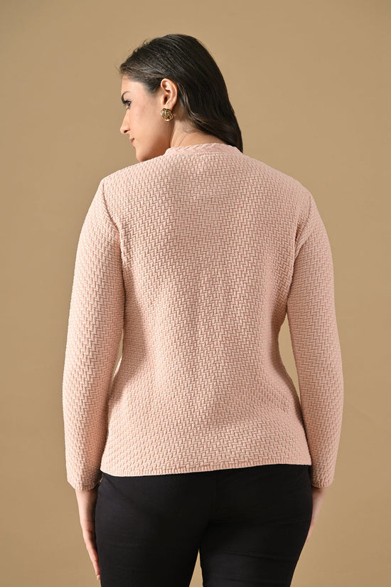 Winter Baby-Pink Knitted Mandarin Collar Cardigan