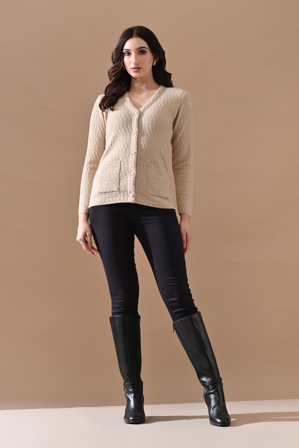 Winter Beige Knitted Cardigan