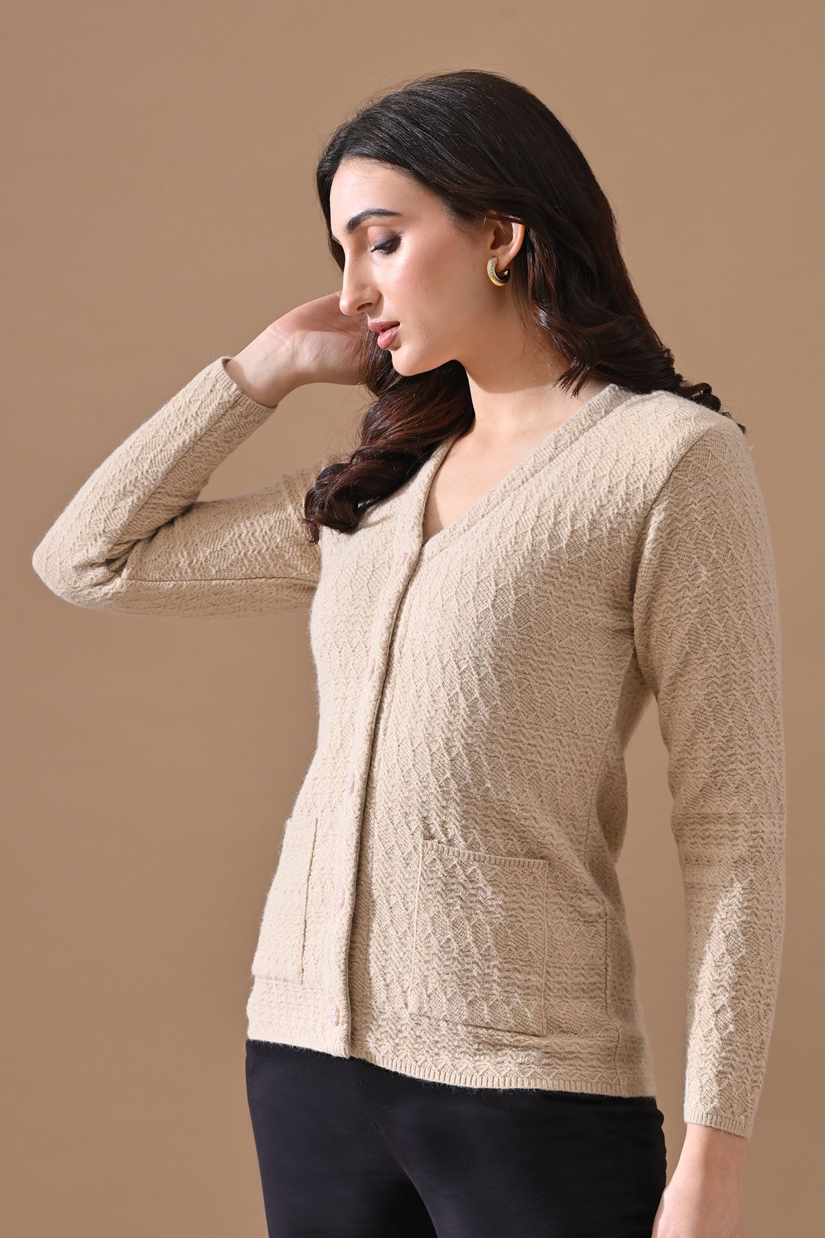 Winter Beige Knitted Cardigan