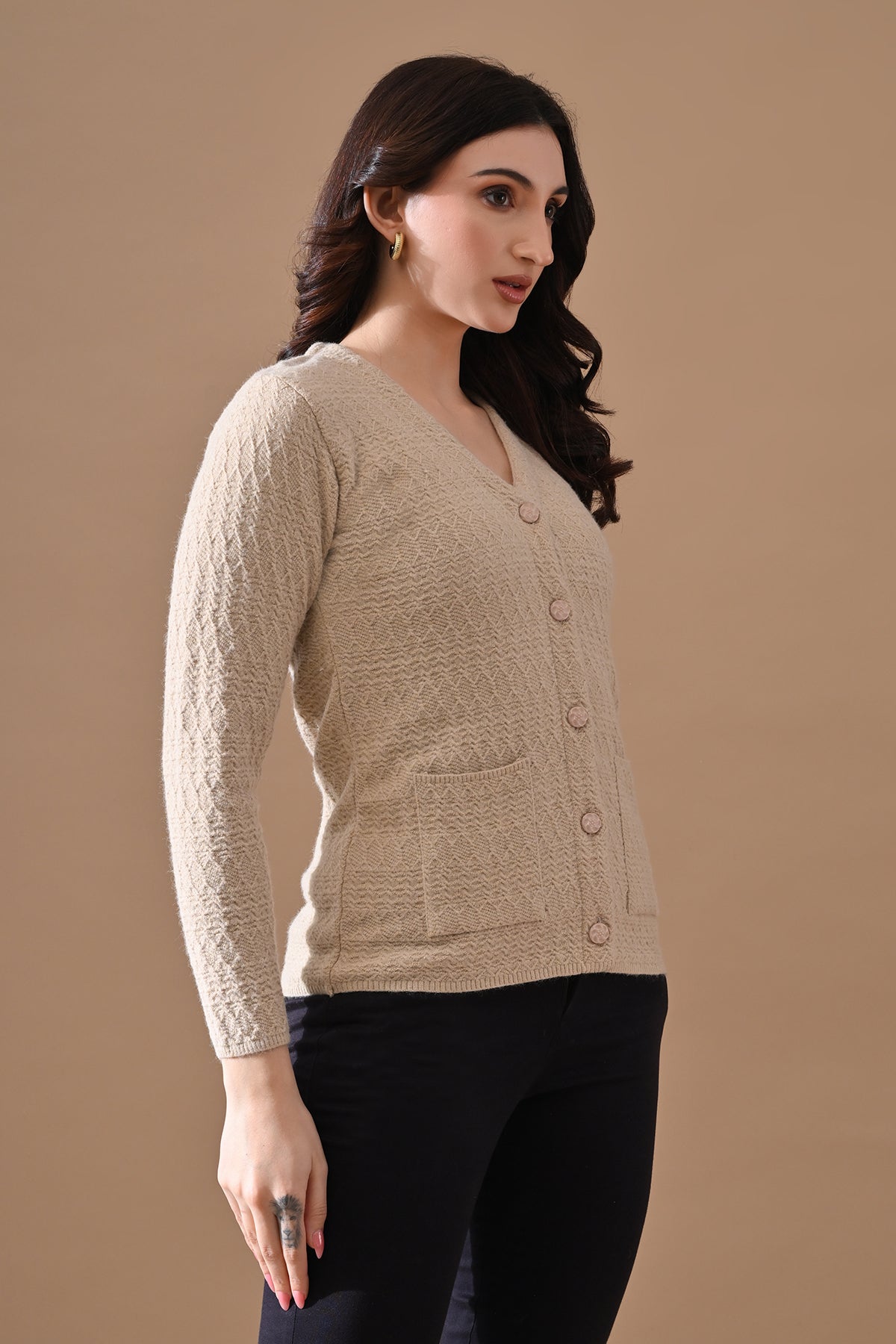 Winter Beige Knitted Cardigan
