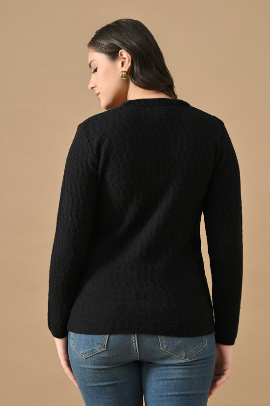 Winter Black Knitted V-Neck Cardigan