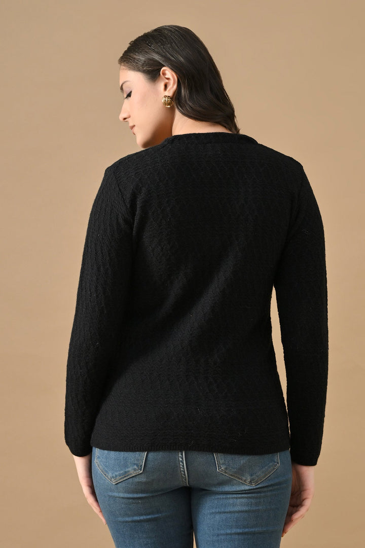 Winter Black Knitted V-Neck Cardigan
