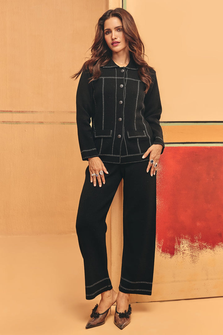 Winter Black Solid Woven Co-Ord Set