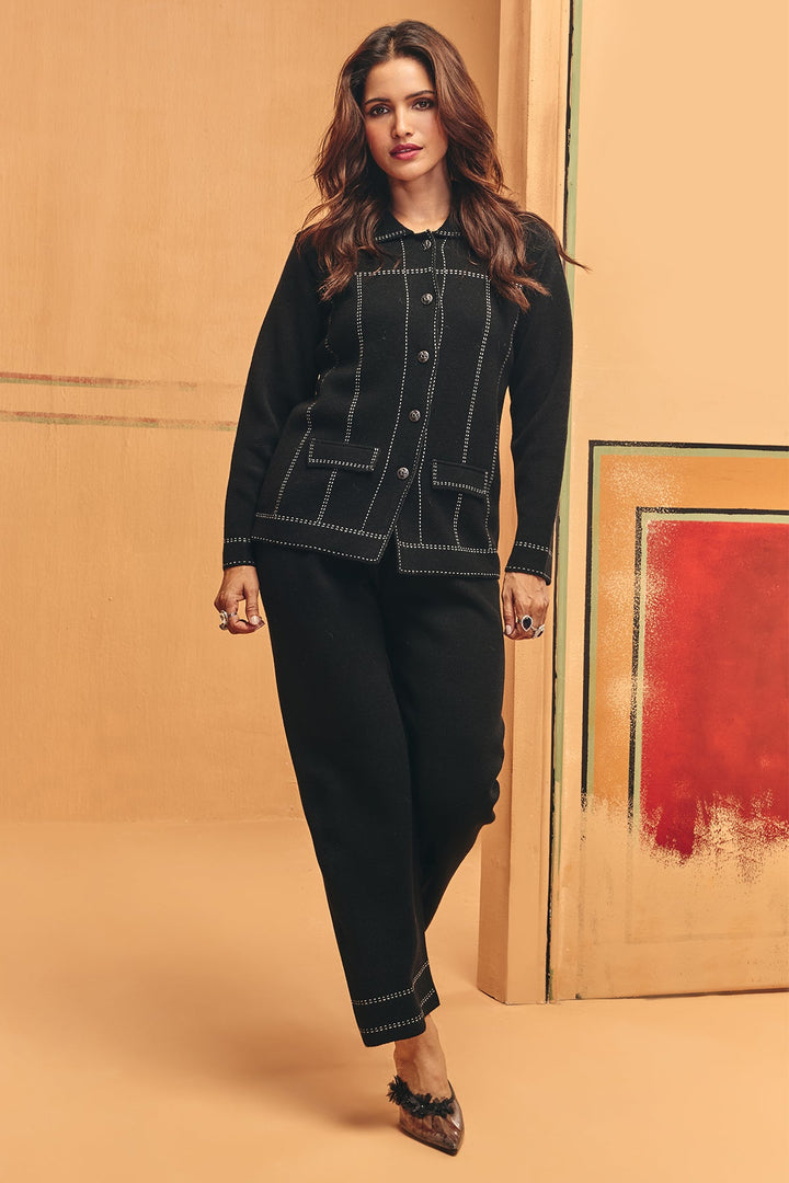 Winter Black Solid Woven Co-Ord Set