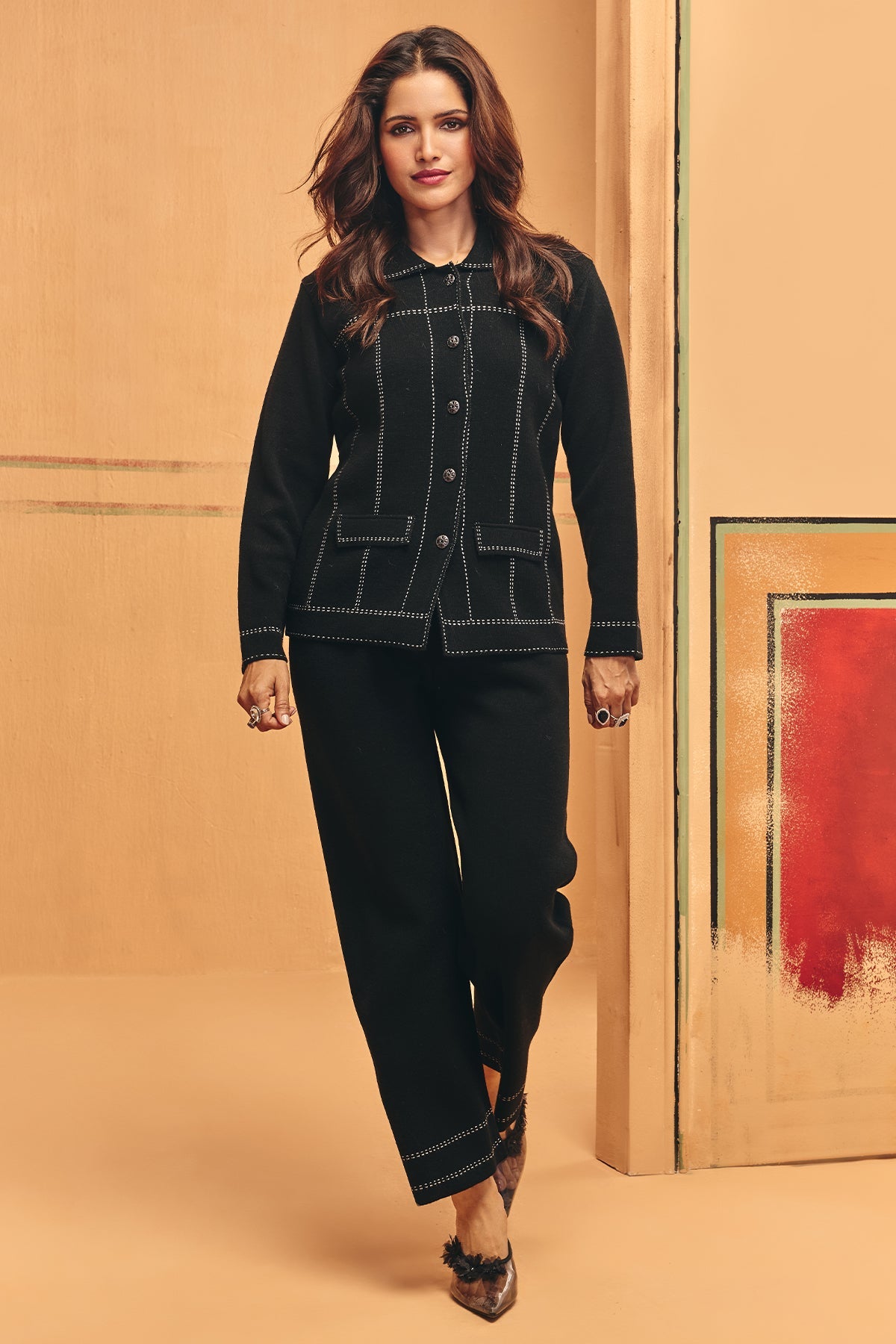 Winter Black Solid Woven Co-Ord Set