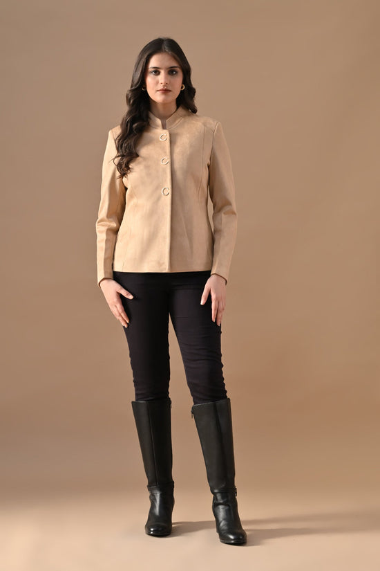 Winter Fawn Mandarin Collar Neck Overcoat