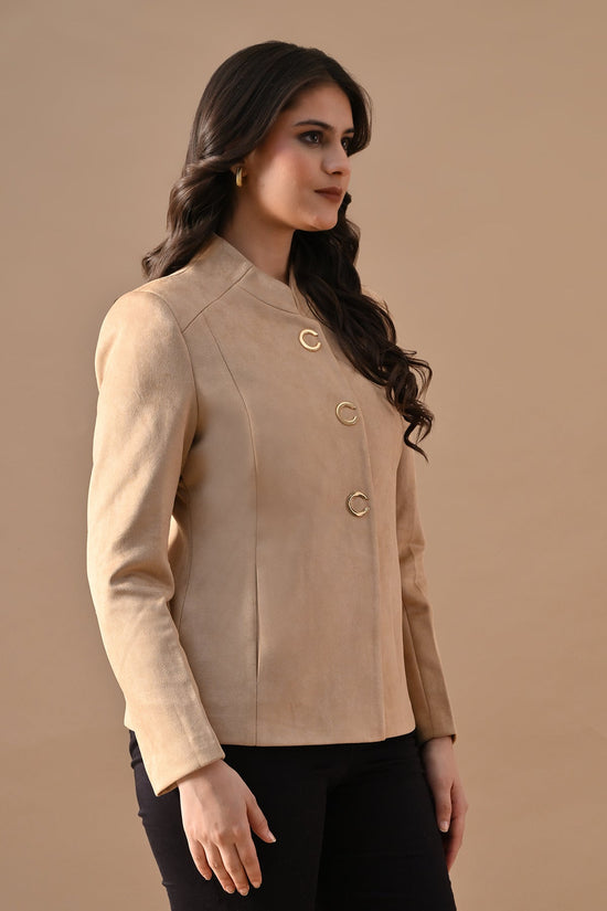 Winter Fawn Mandarin Collar Neck Overcoat